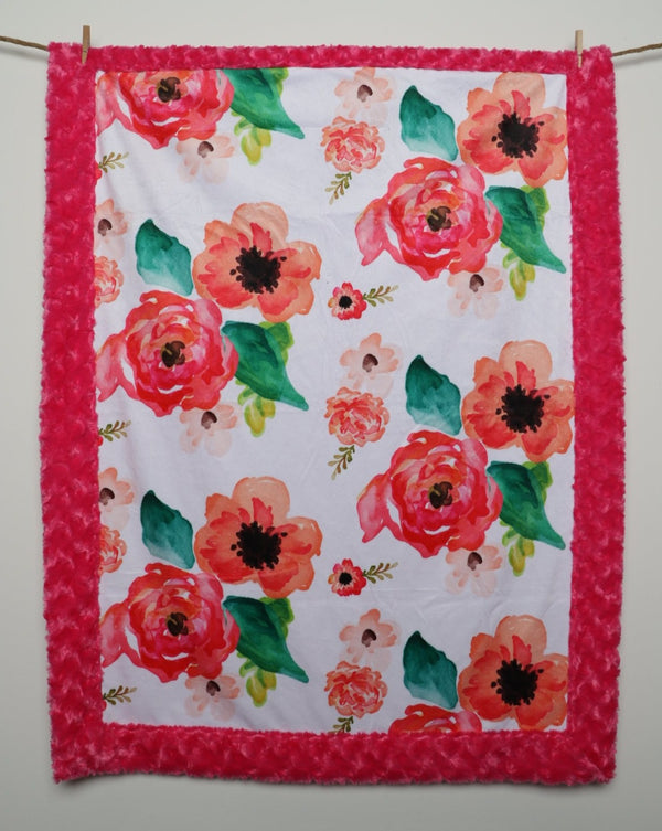 Boho Floral, Baby Blanket made with 2 layers of minky 