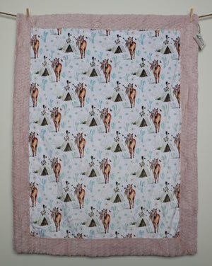 Boho Horse Floral, Baby Blanket made with 2 layers of minky 