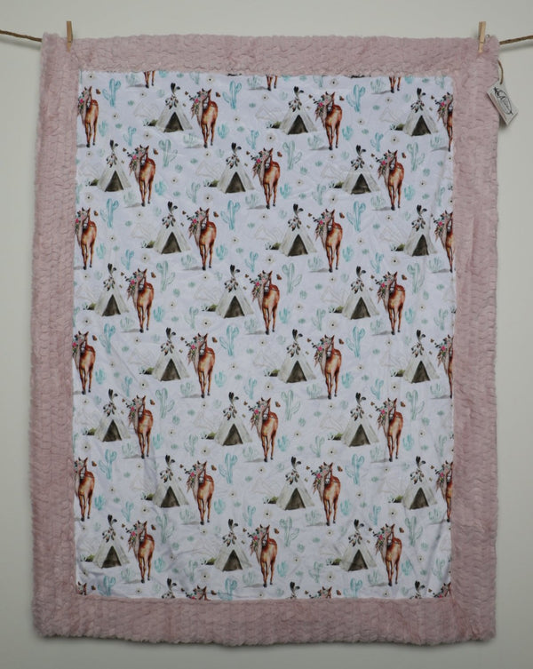 Boho Horse Floral, Baby Blanket made with 2 layers of minky 