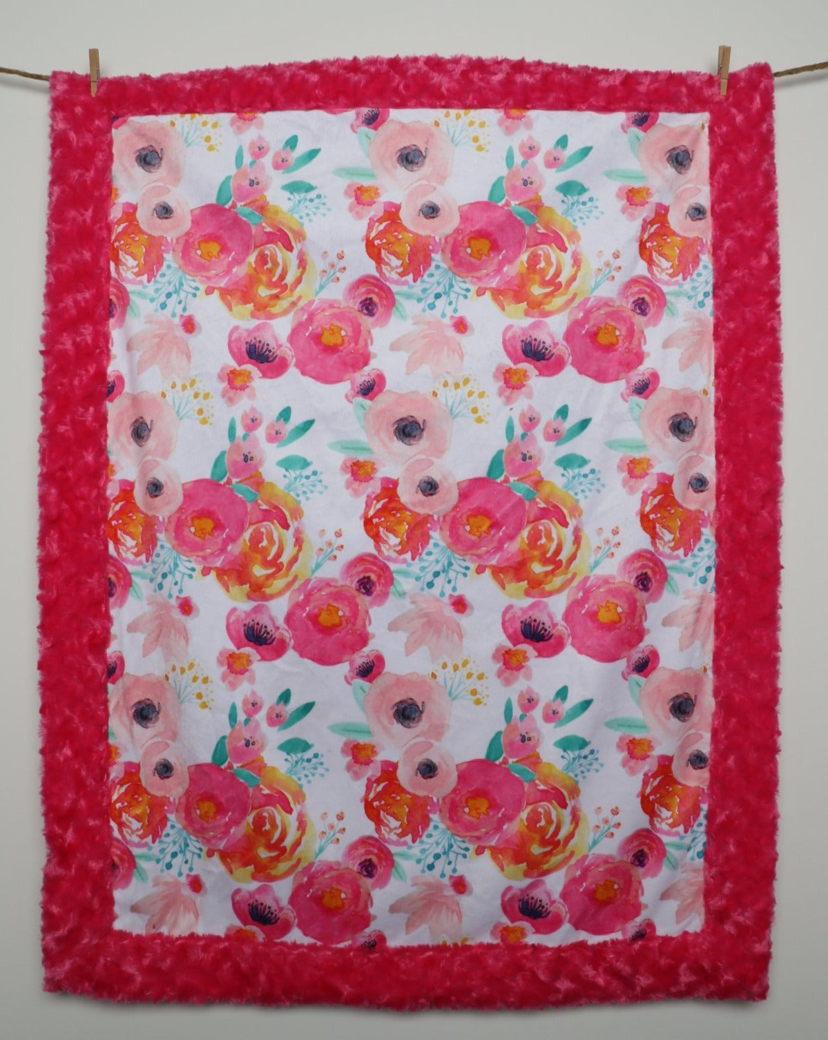 Watercolor Floral, Baby Blanket made with 2 layers of minky