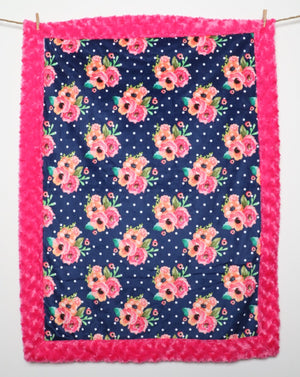 Pink and Navy Floral, Baby Blanket made with 2 layers of minky 