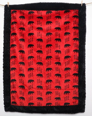 Red Bear, Baby Blanket made with 2 layers of designer minky