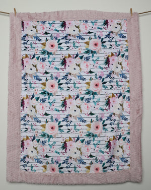 Rose Stripe Floral, Baby Blanket made with minky.