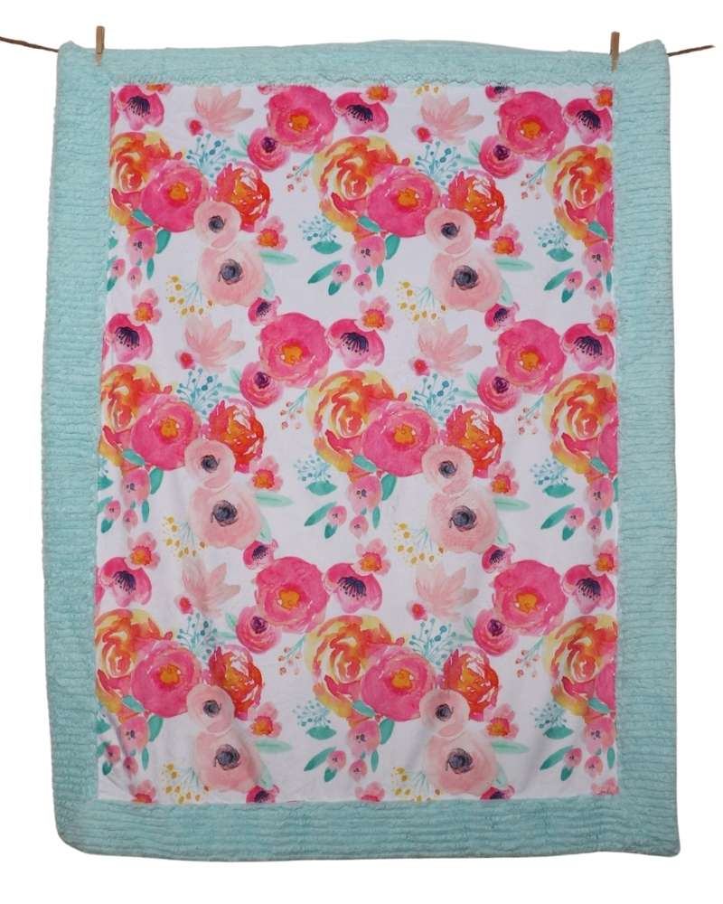 Watercolor Floral, Baby, Toddler or Adult Minky Blanket